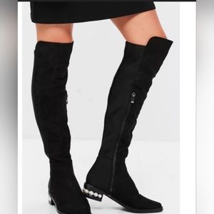 COPY - CATHERINE MALANDRINO black BOOTS PEARL HEEL. 25" shaft height